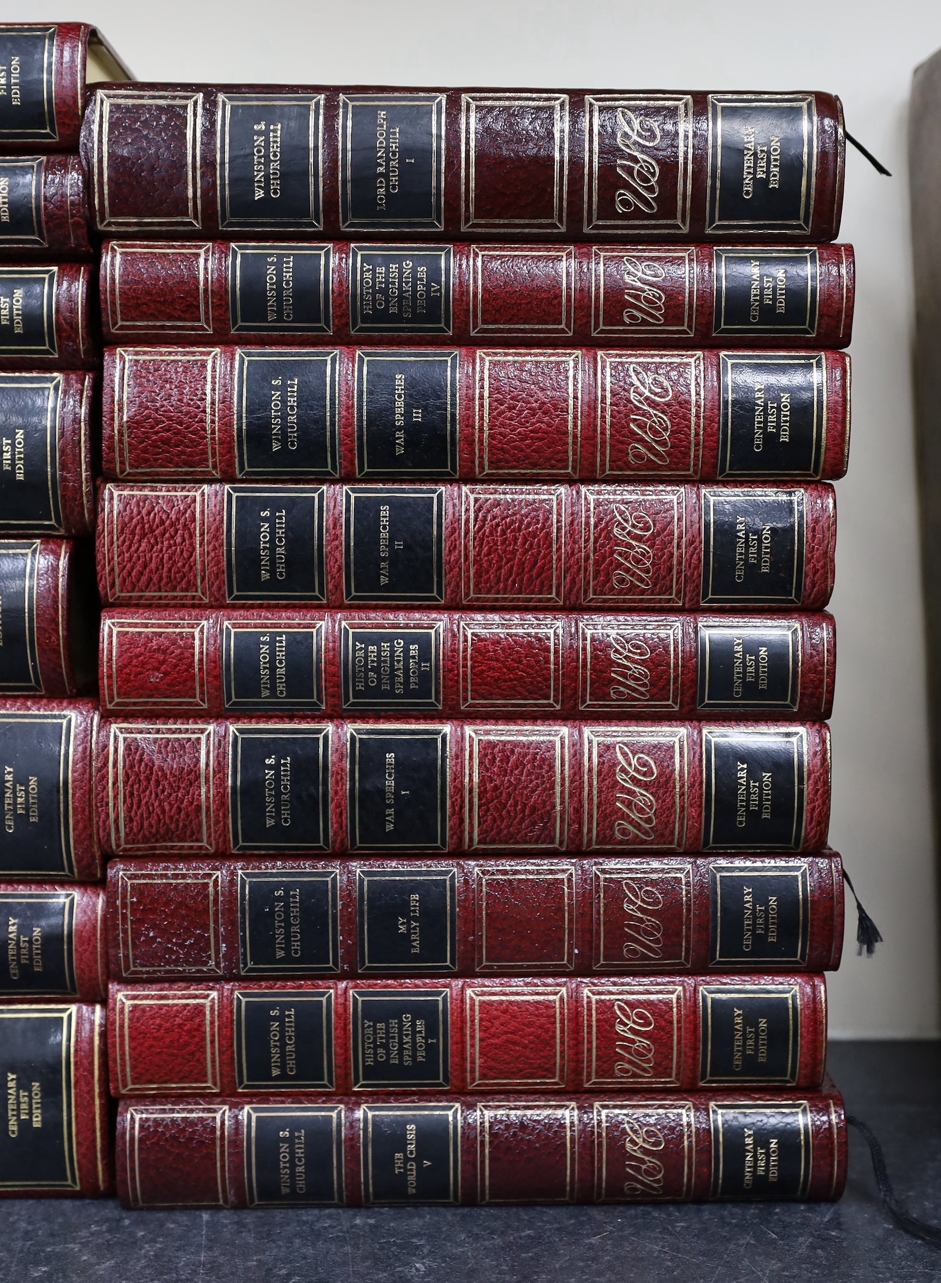 Churchill, Sir Winston - The Major Works of Sir Winston Churchill: Centenary First Edition, complete in 25 vols, 8vo, dark red pebble grained leather, Hamlyn Publishing Group Ltd., London, 1974